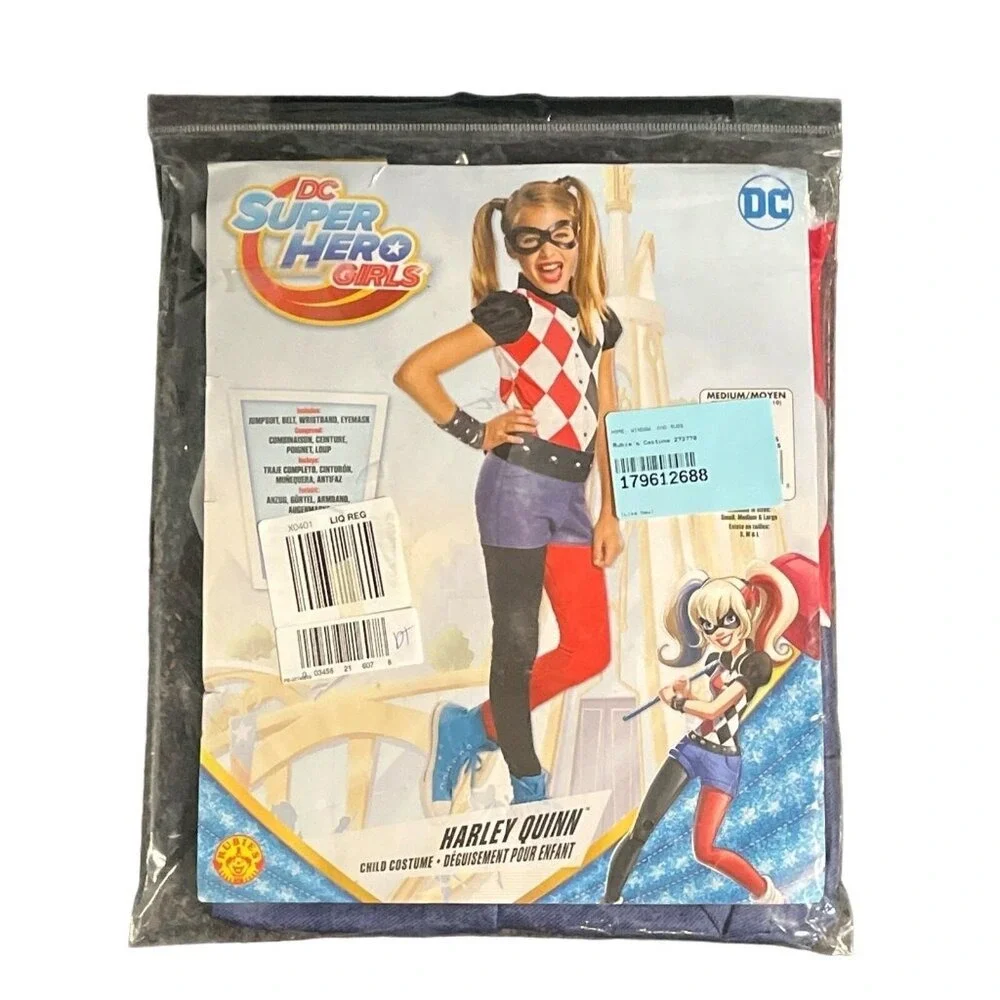 Rubies DC Comics Super Hero Harley Quinn Costume Set Girls M 8-10 Jumpsuit Mask